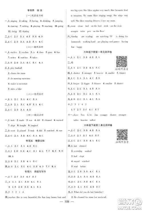 长江少年儿童出版社2020课时掌控六年级英语下册人教PEP版答案 长江少年儿童出版社2020课时掌控六年级英语下册人教PEP版答案