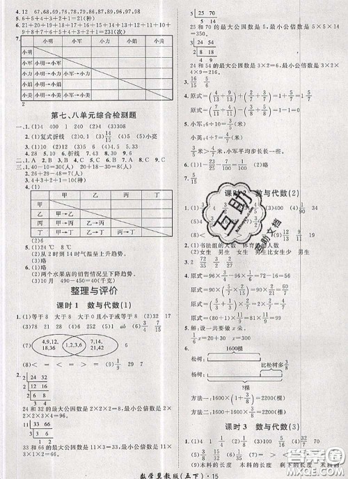 2020新版黄冈360度定制课时五年级数学下册冀教版答案