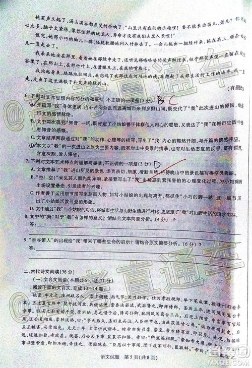 天一大联考2020年5月海口市高考模拟演练语文试题及答案