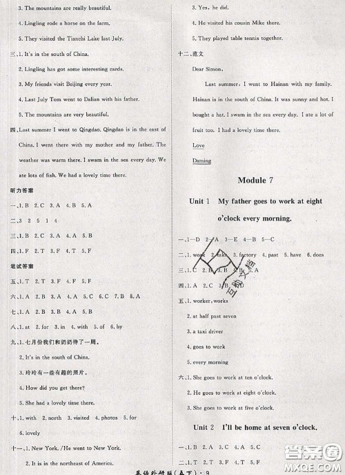 2020新版黄冈360度定制课时五年级英语下册外研版答案
