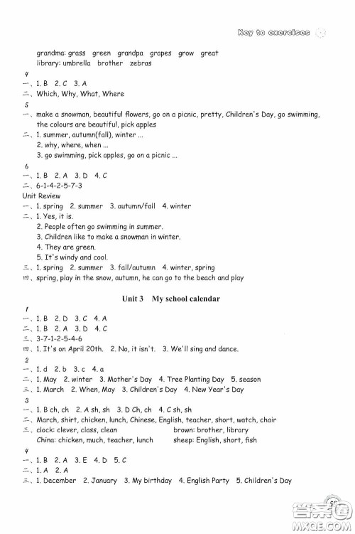 浙江教育出版社2020小学英语课时特训五年级下册人教版答案