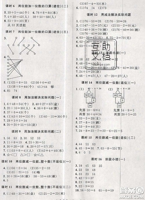 2020新版黄冈360度定制课时一年级数学下册青岛版答案