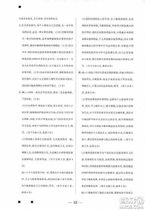 大象出版社2020大数据学科质量测评七年级道德与法治下册人教版答案