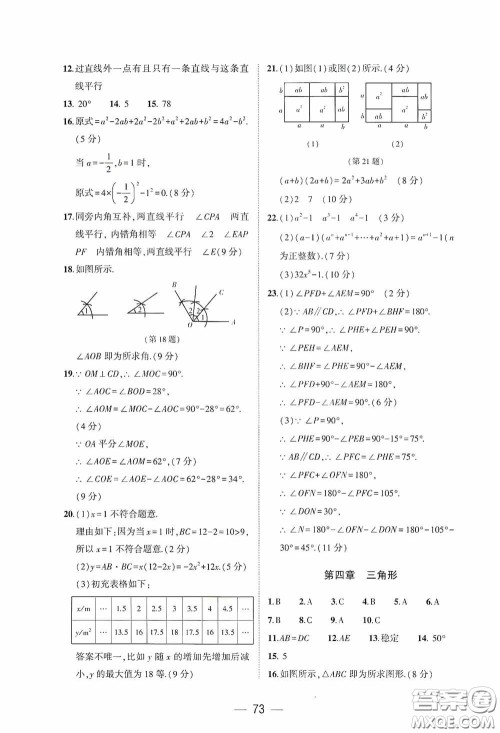大象出版社2020大数据学科质量测评七年级数学下册人教版答案