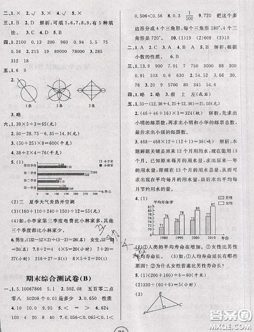 浙江大学出版社2020春浙江名卷四年级数学下册人教版答案