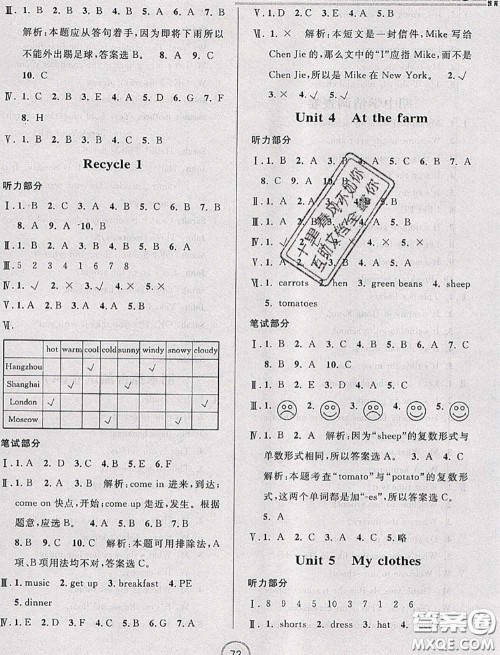 浙江大学出版社2020春浙江名卷四年级英语下册人教版答案 浙江大学出版社2020春浙江名卷四年级英语下册人教版答案