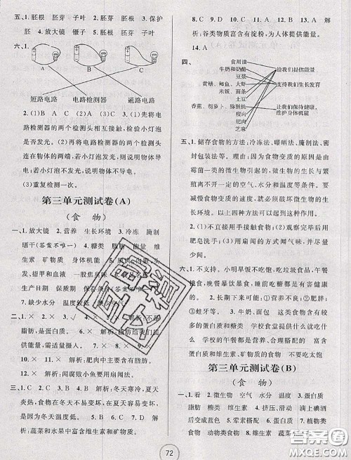 浙江大学出版社2020春浙江名卷四年级科学下册教科版答案