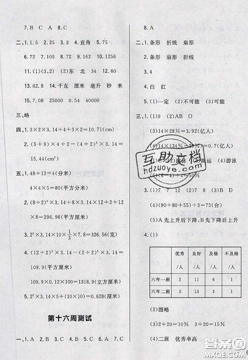 2020新版悦然好学生周周测六年级数学下册北师版答案 2020新版悦然好学生周周测六年级数学下册北师版答案