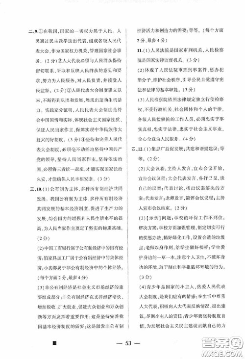 大象出版社2020大数据学科质量测评八年级道德与法治下册人教版答案