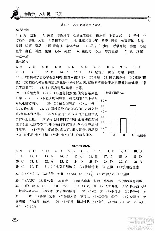 2020年长江作业本同步练习生物学八年级下册人教版参考答案