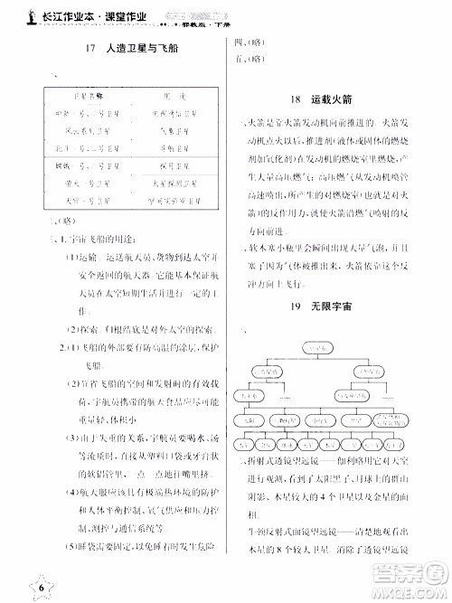 2020年长江作业本课堂作业科学六年级下册鄂教版参考答案 2020年长江作业本课堂作业科学六年级下册鄂教版参考答案