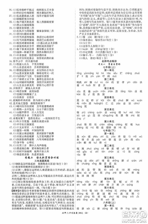 安徽师范大学出版社2020木牍教育安徽中考总复习名师A计划语文答案