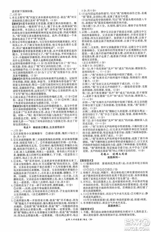 2020木牍教育安徽中考总复习名师A计划强化练习册语文答案