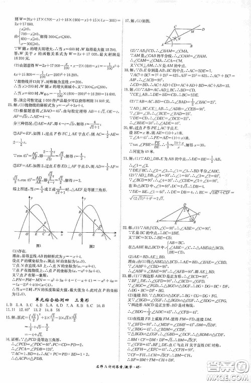 安徽师范大学出版社2020木牍教育安徽中考总复习名师A计划数学答案