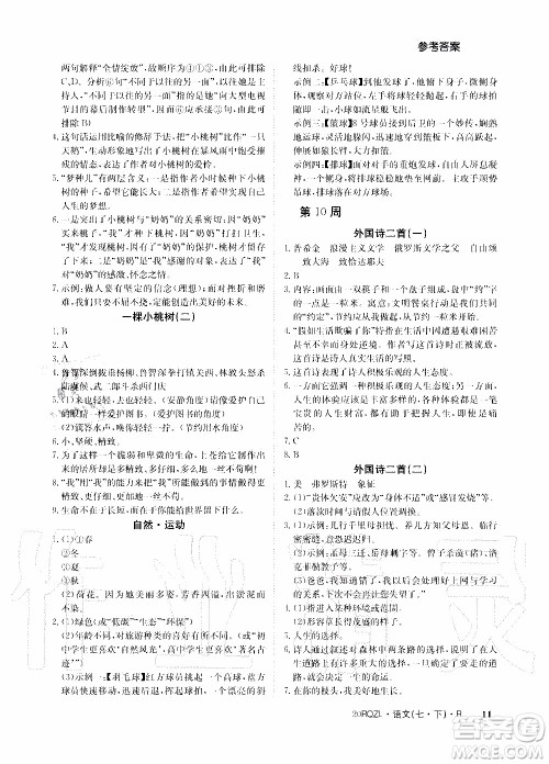2020年日清周练限时提升卷语文七年级下册R人教版参考答案 2020年日清周练限时提升卷语文七年级下册R人教版参考答案