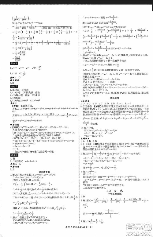 2020木牍教育安徽中考总复习名师A计划强化练习册数学答案