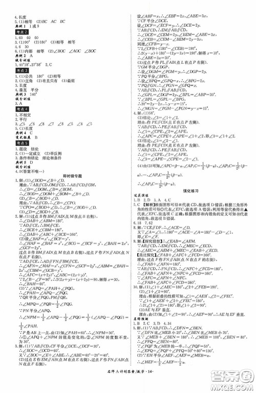 2020木牍教育安徽中考总复习名师A计划强化练习册数学答案