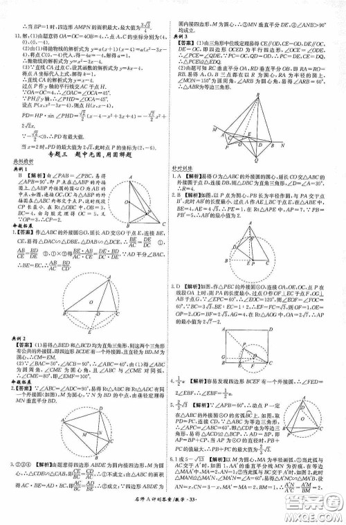 2020木牍教育安徽中考总复习名师A计划强化练习册数学答案