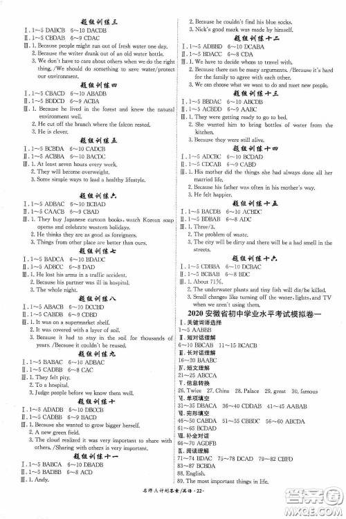 2020木牍教育安徽中考总复习名师A计划强化练习册英语答案 2020木牍教育安徽中考总复习名师A计划强化练习册英语答案