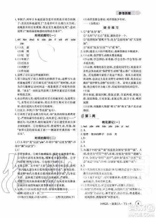 2020年日清周练限时提升卷语文八年级下册R人教版参考答案
