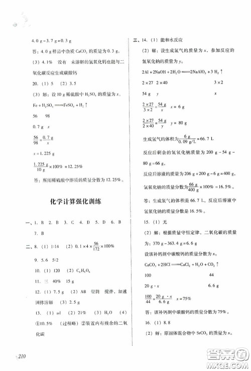 辽海出版社2020辽海备考中考总复习化学答案