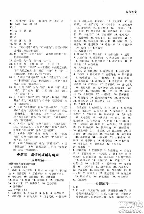 辽海出版社2020辽海备考中考总复习语文答案