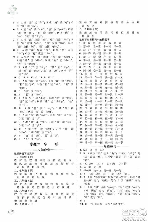 辽海出版社2020辽海备考中考总复习语文答案