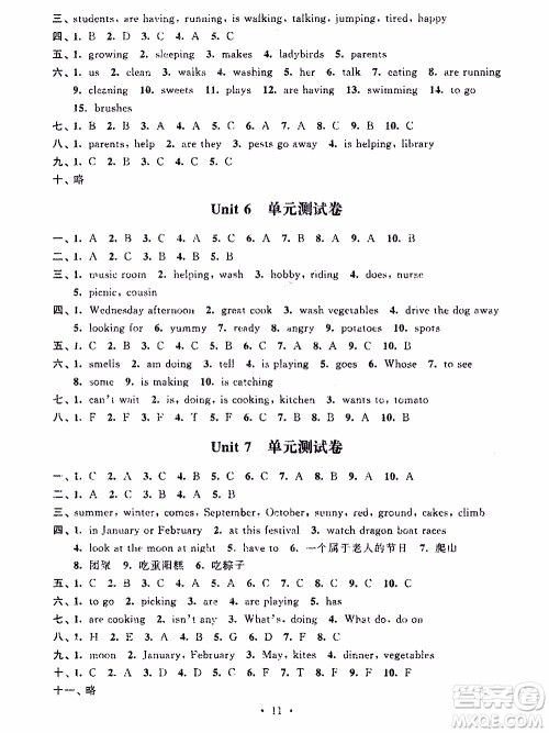 江苏人民出版社2020年创新课堂学与练英语五年级下册参考答案