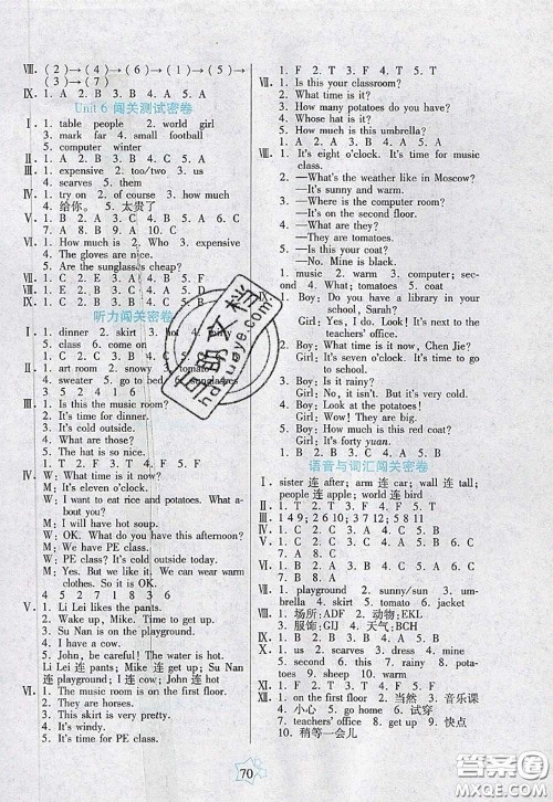 2020新版100分闯关期末冲刺四年级英语下册人教版答案 2020新版100分闯关期末冲刺四年级英语下册人教版答案