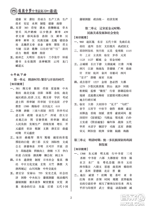海南出版社2020海南中学中考总复习历史答案 海南出版社2020海南中学中考总复习历史答案
