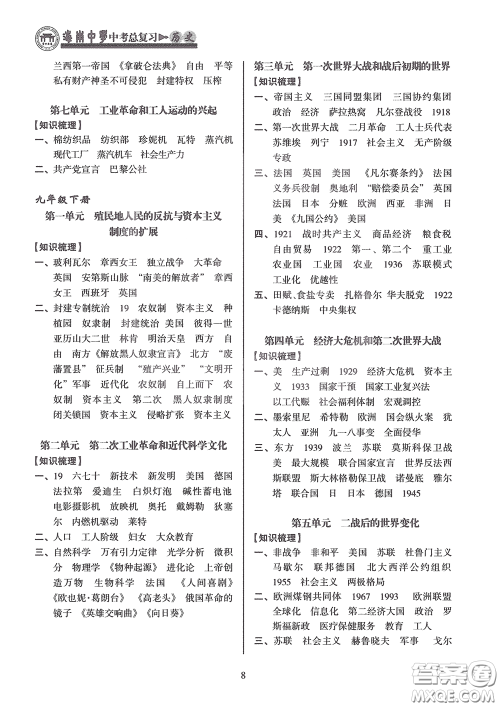 海南出版社2020海南中学中考总复习历史答案 海南出版社2020海南中学中考总复习历史答案
