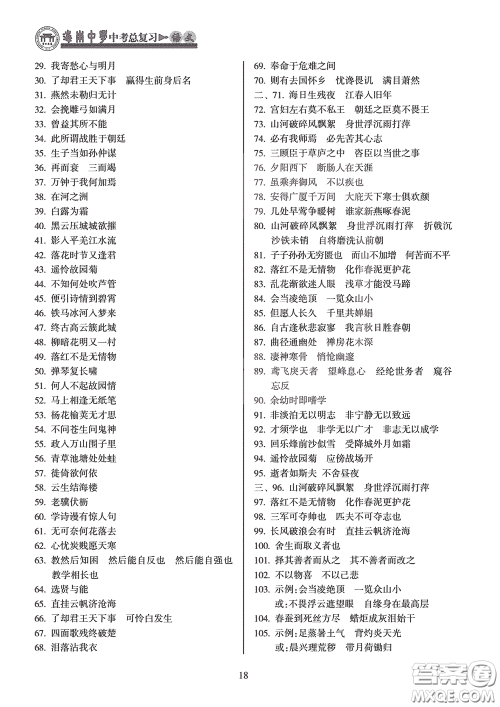 海南出版社2020海南中学中考总复习语文答案 海南出版社2020海南中学中考总复习语文答案