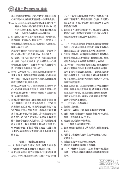 海南出版社2020海南中学中考总复习语文答案 海南出版社2020海南中学中考总复习语文答案