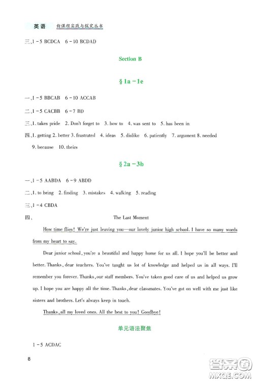 四川教育出版社2020新课程实践与探究丛书九年级英语下册人教版答案