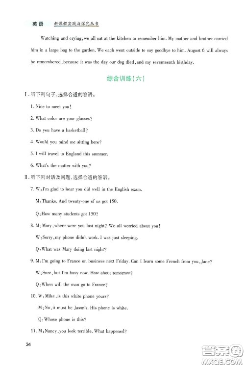 四川教育出版社2020新课程实践与探究丛书九年级英语下册人教版答案