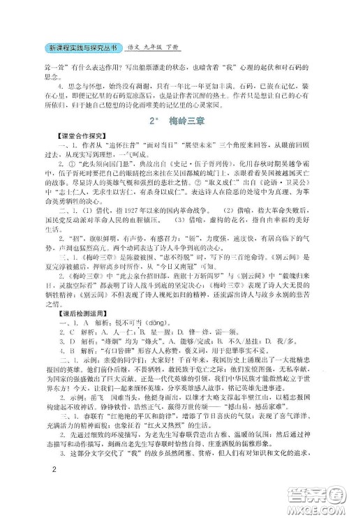 四川教育出版社2020新课程实践与探究丛书九年级语文下册人教版答案 四川教育出版社2020新课程实践与探究丛书九年级语文下册人教版答案