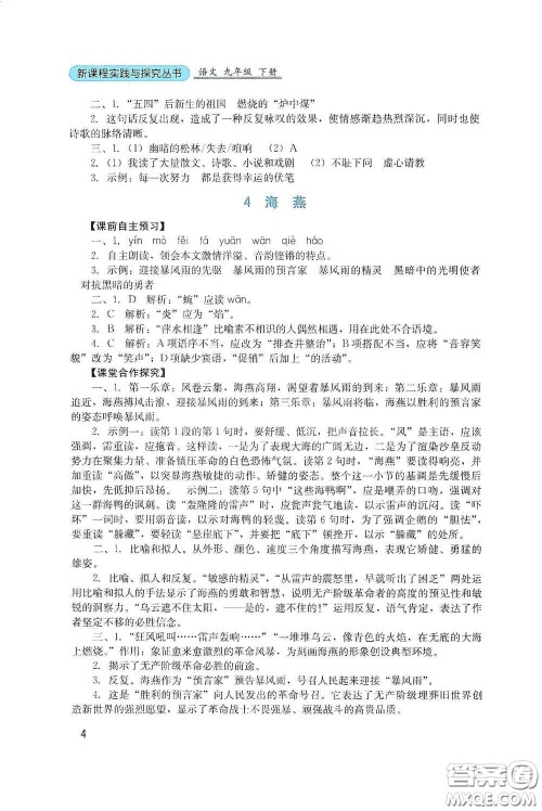 四川教育出版社2020新课程实践与探究丛书九年级语文下册人教版答案 四川教育出版社2020新课程实践与探究丛书九年级语文下册人教版答案