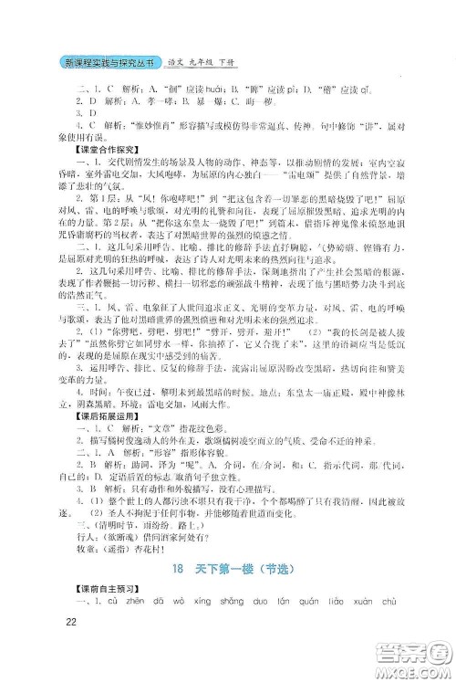 四川教育出版社2020新课程实践与探究丛书九年级语文下册人教版答案 四川教育出版社2020新课程实践与探究丛书九年级语文下册人教版答案