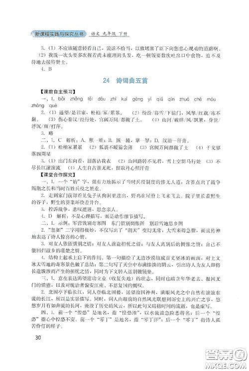 四川教育出版社2020新课程实践与探究丛书九年级语文下册人教版答案 四川教育出版社2020新课程实践与探究丛书九年级语文下册人教版答案