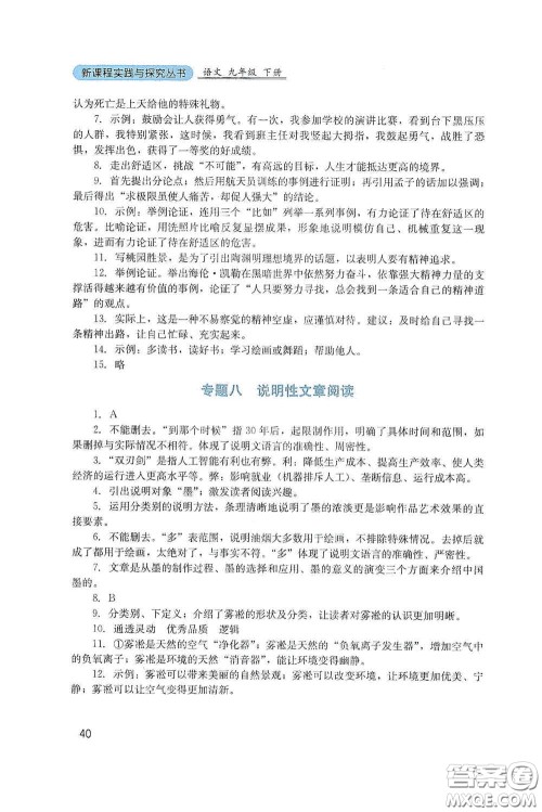 四川教育出版社2020新课程实践与探究丛书九年级语文下册人教版答案