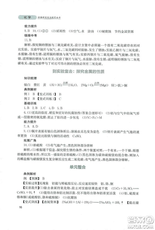 四川教育出版社2020新课程实践与探究丛书九年级化学下册山东教育版答案