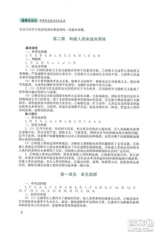 四川教育出版社2020新课程实践与探究丛书九年级道德与法治下册人教版答案