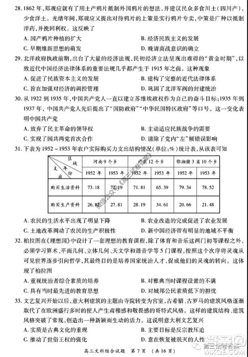 肇庆2019-2020学年高考质量监测考试高三文科综合试题及答案