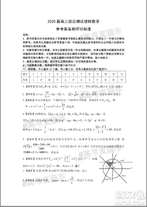 2020年韶关二模高三理科数学试题及答案 2020年韶关二模高三理科数学试题及答案