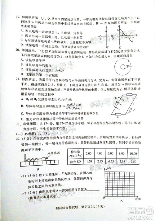 2020年韶关二模高三理科综合试题及答案