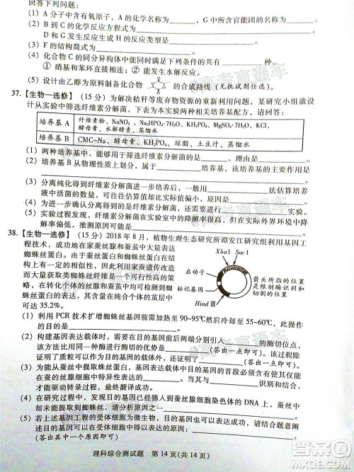 2020年韶关二模高三理科综合试题及答案 2020年韶关二模高三理科综合试题及答案