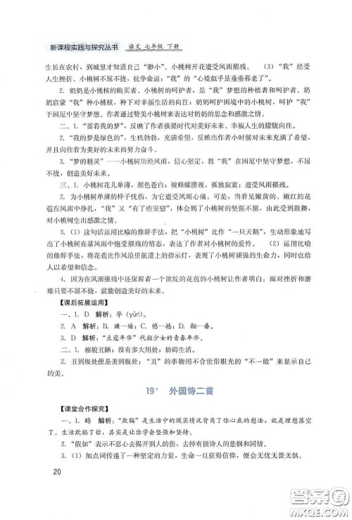 四川教育出版社2020新课程实践与探究丛书七年级语文下册人教版答案