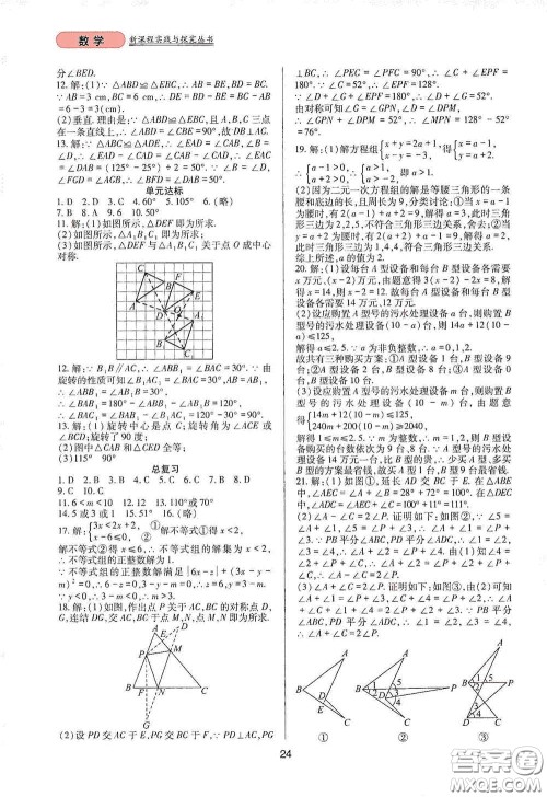 四川教育出版社2020新课程实践与探究丛书七年级数学下册华东师大版答案