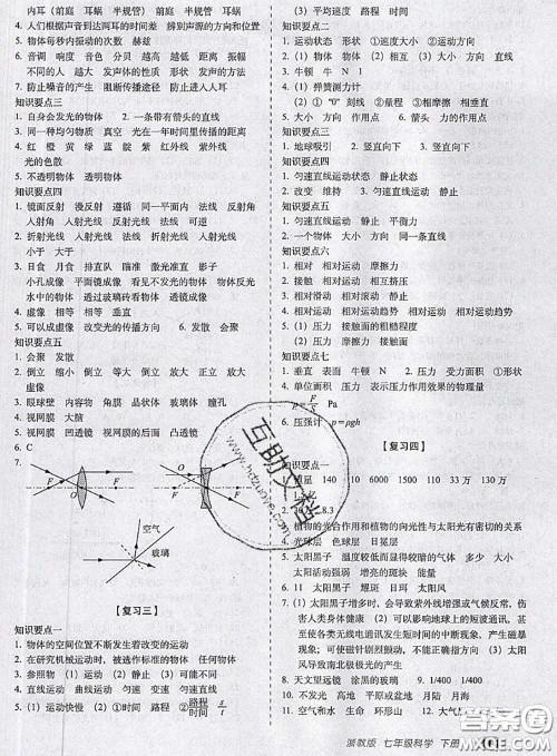 2020春聚能闯关100分期末复习冲刺卷七年级科学下册浙教版答案