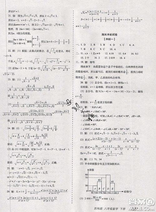 2020春聚能闯关100分期末复习冲刺卷八年级数学下册苏科版答案 2020春聚能闯关100分期末复习冲刺卷八年级数学下册苏科版答案